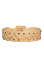 Yves Saint Laurent - Vintage Golden Leather Square Buckle Belt w/ Studs Sz M