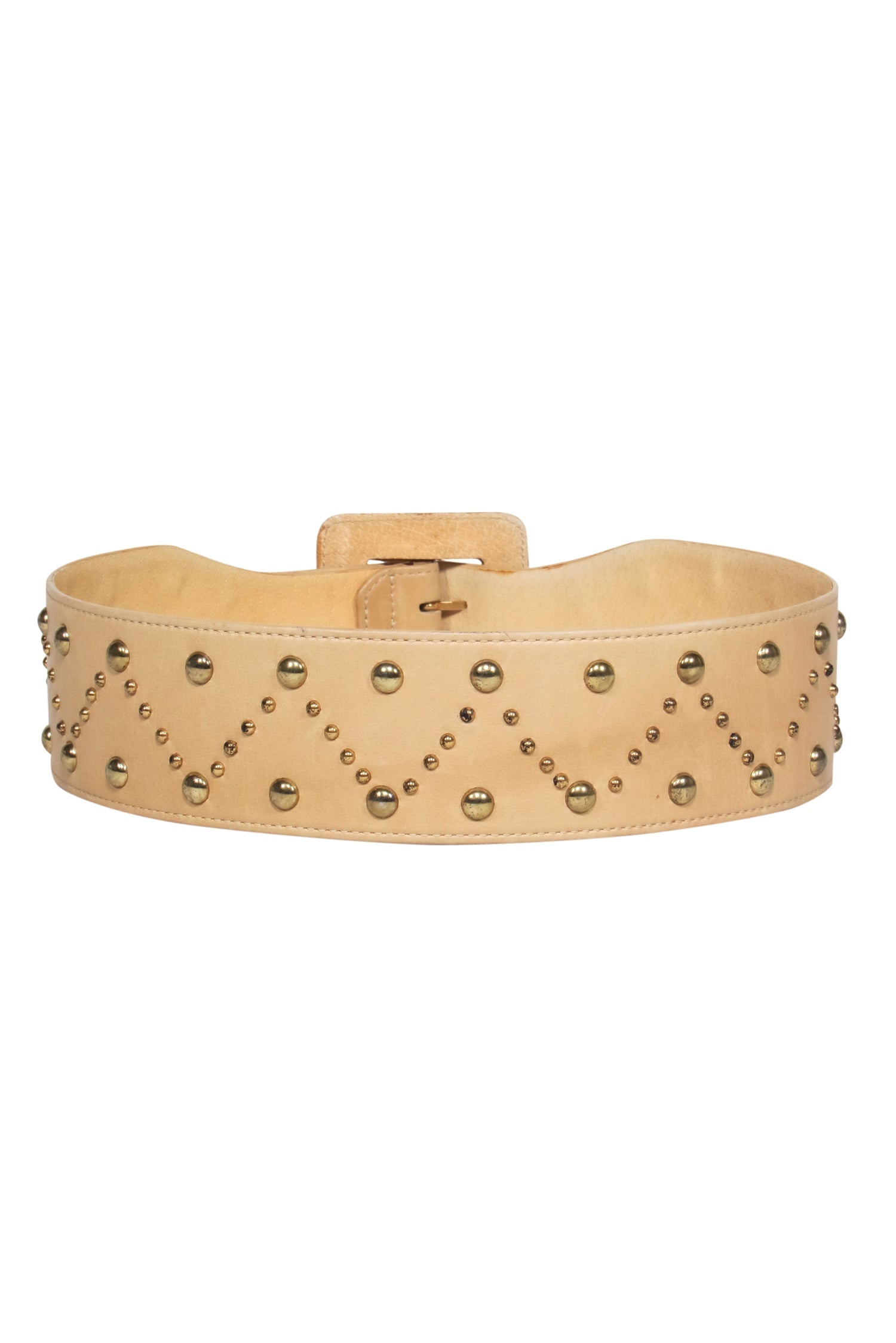 Yves Saint Laurent - Vintage Golden Leather Square Buckle Belt w/ Studs Sz M