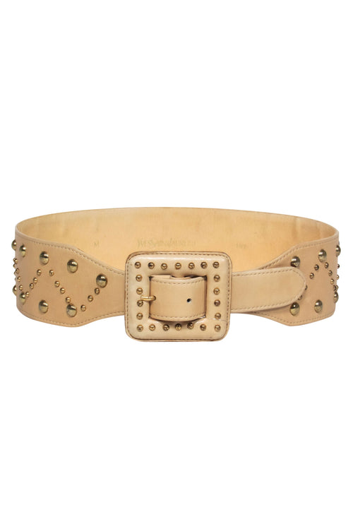 Yves Saint Laurent - Vintage Golden Leather Square Buckle Belt w/ Studs Sz M