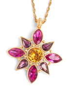 Yves Saint Laurent Vintage Gripoix 24K Cabochon Glass Necklace Yellow Hot Pink