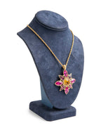 Yves Saint Laurent Vintage Gripoix 24K Cabochon Glass Necklace Yellow Hot Pink