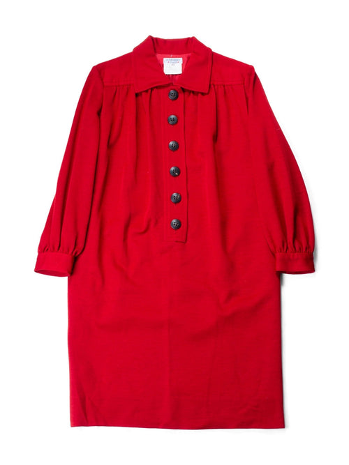 Yves Saint Laurent Vintage Wool Long Sleeve Dress Red