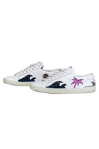 Yves Saint Laurent - White Low Top Sneakers w/ Glitter Patchwork Sz 8
