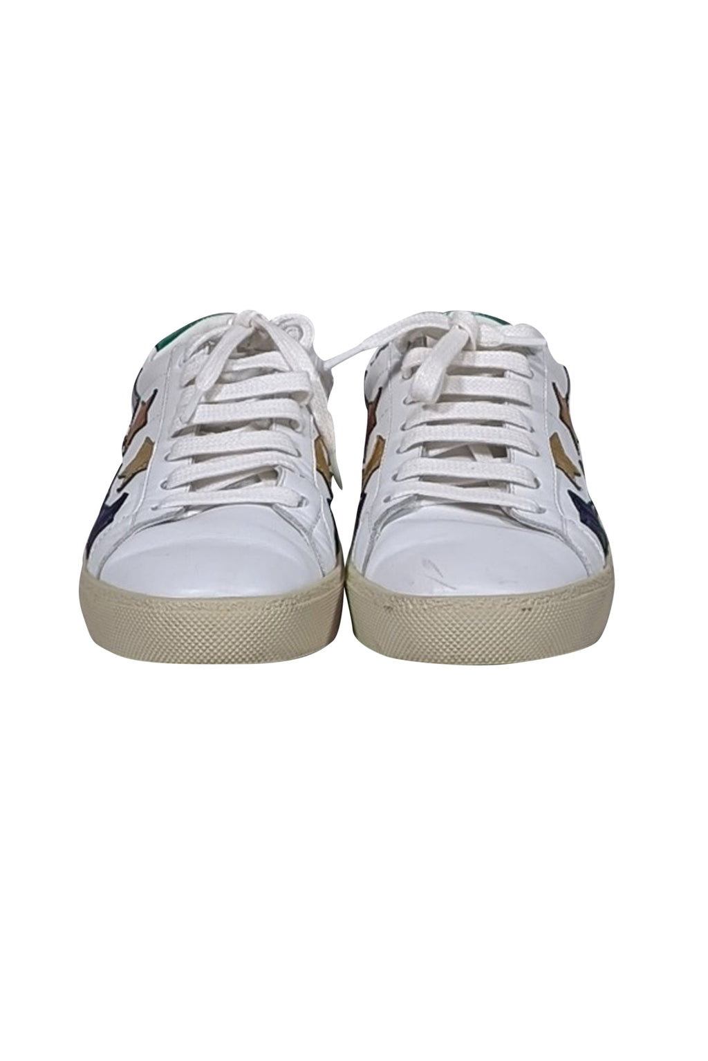 Yves Saint Laurent - White & Multicolor Metallic Star Print Sneakers Sz 8