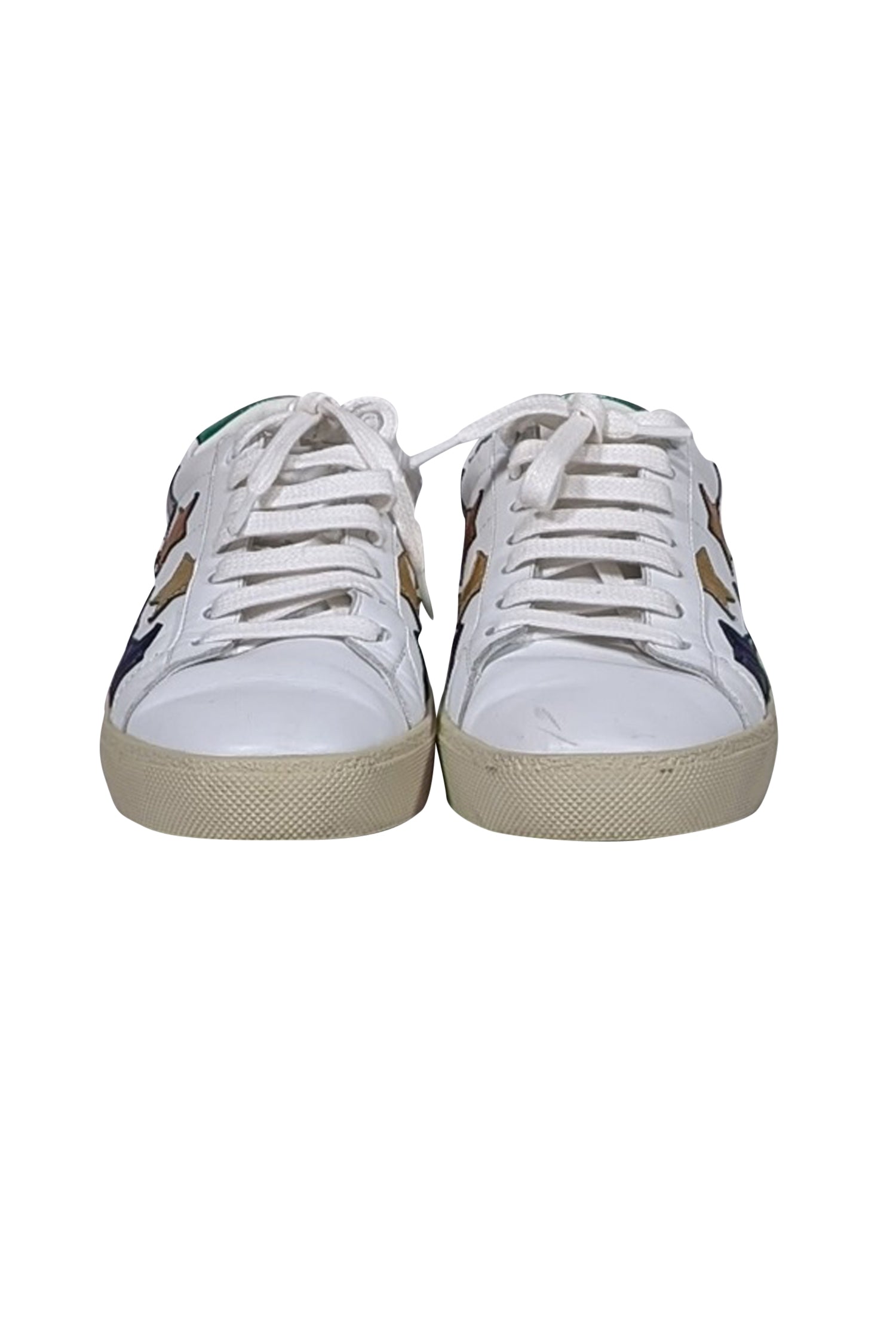 Yves Saint Laurent - White & Multicolor Metallic Star Print Sneakers Sz 8