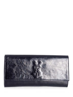 Yves Saint Laurent YSL Logo Patent Leather Flap Clutch Black