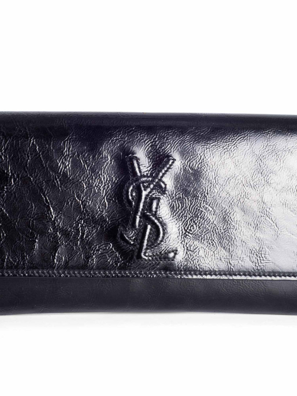 Yves Saint Laurent YSL Logo Patent Leather Flap Clutch Black