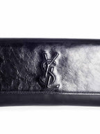 Yves Saint Laurent YSL Logo Patent Leather Flap Clutch Black