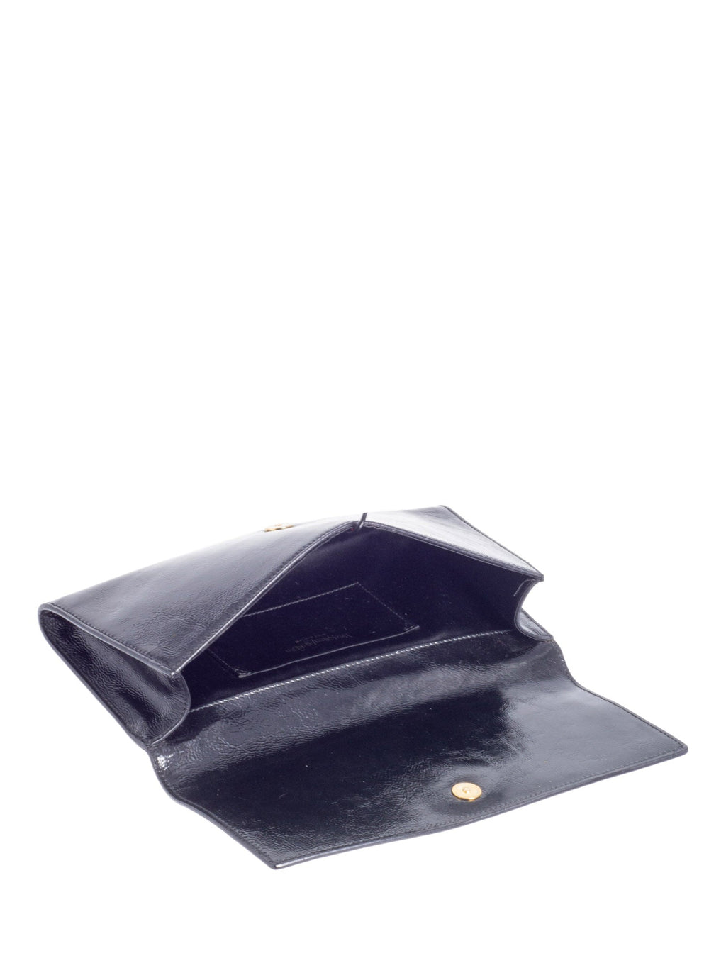 Yves Saint Laurent YSL Logo Patent Leather Flap Clutch Black