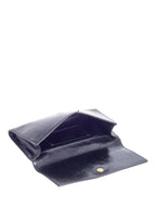 Yves Saint Laurent YSL Logo Patent Leather Flap Clutch Black