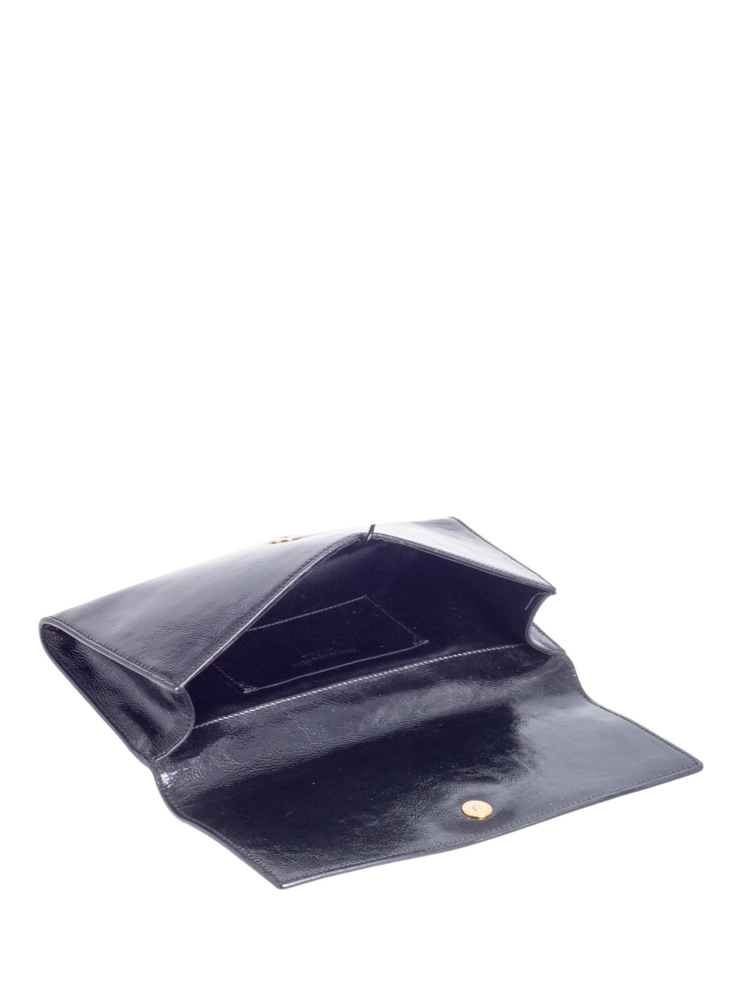 Yves Saint Laurent YSL Logo Patent Leather Flap Clutch Black