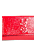 Yves Saint Laurent YSL Logo Patent Leather Large Flap Clutch Red