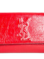Yves Saint Laurent YSL Logo Patent Leather Large Flap Clutch Red
