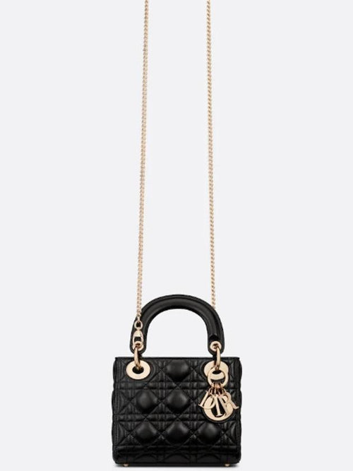 Lady Cannage Small Lambskin Tote Bag Black Dior