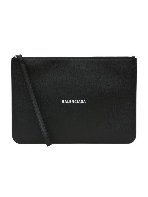 Balenciaga Logo Strap Cash Medium Clutch Bag Black