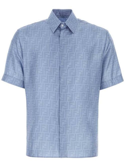 Fendi Men's FF Motif Silk Short Sleeve Shirt Blue