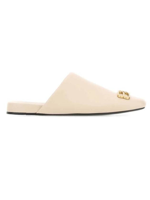 Balenciaga WoMen's BB Logo Leather Cozy Slippers Sand