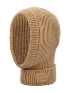 Fendi FF Logo Wool Balaclava Beige