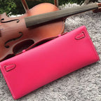 Hermes Rose Red Handcrafted Kelly Cut Clutch
