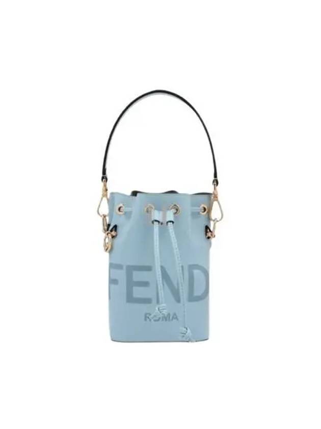 Fendi Roma Mon Tresor Leather Small Bucket Bag Light Blue