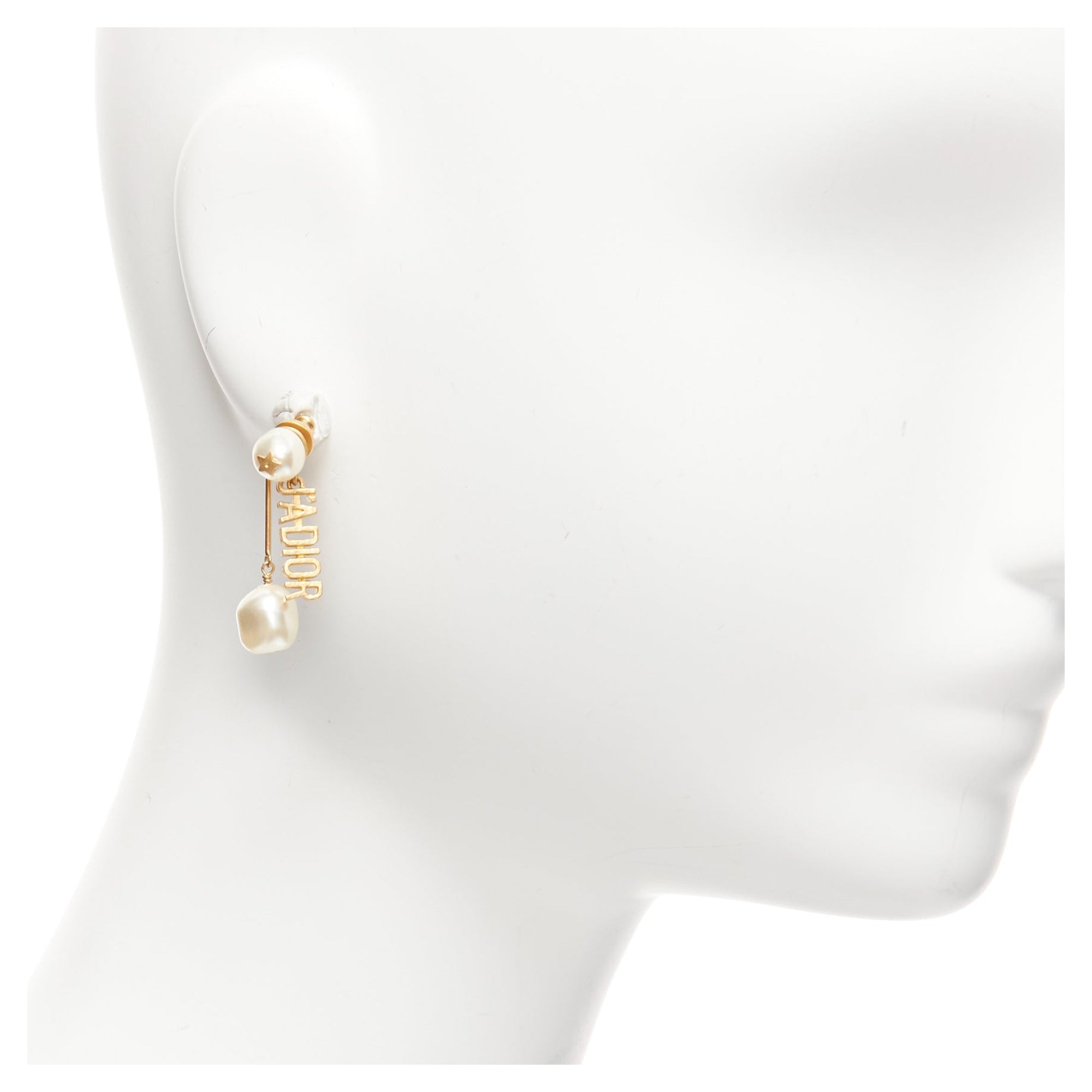 Dior Tribale J'adior pearl logo drop star pin asymmetric stud earrings pair