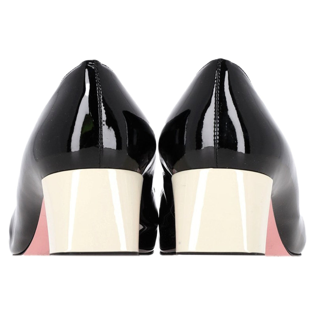 Fendi Low Block Heel Pumps in Black Patent Leather
