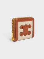 CELINE Compact Zipper Cuir Triomphe Textile Calfskin Coin Wallet Natural Tan