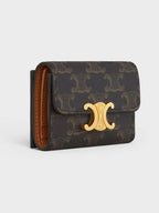 CELINE Triomphe Compact Coin Card Wallet Tan