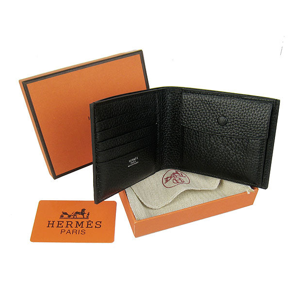 Hermes Wallet H014 Cow Leather Black
