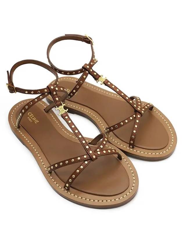 CELINE WoMen's Taillat Studs Vegetal Calfskin Flat Sandals Tan