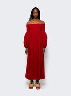 Chloe Off-Shoulder Wool Dress Red