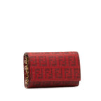 FENDI Zucchino Key Holder In Canvas Leather Red 8AP079