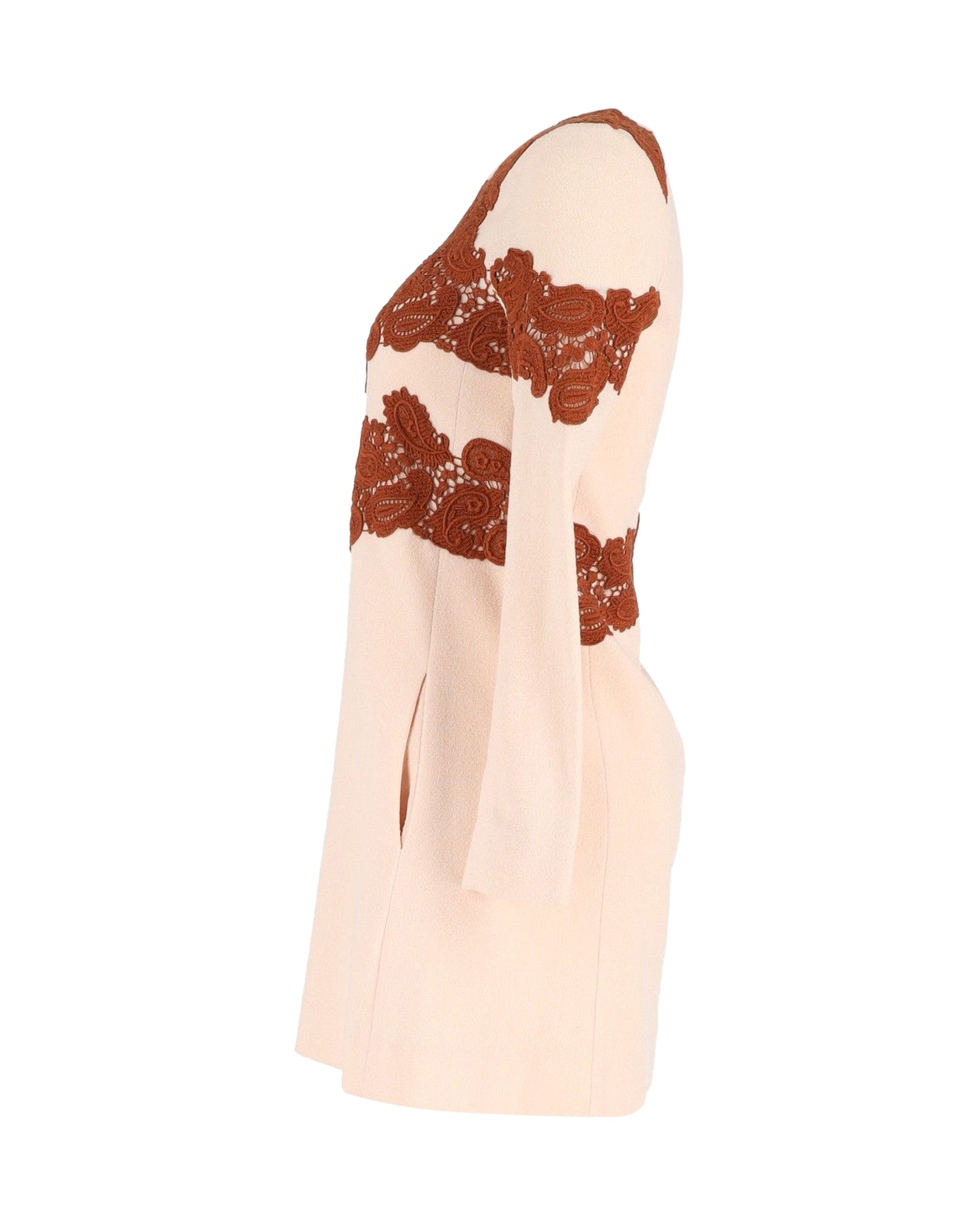 Chloe Lace-Trim Mini Dress in Beige Wool