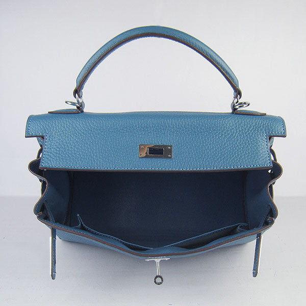 Hermes Kelly 32cm Togo Leather Handbag Blue/Silver