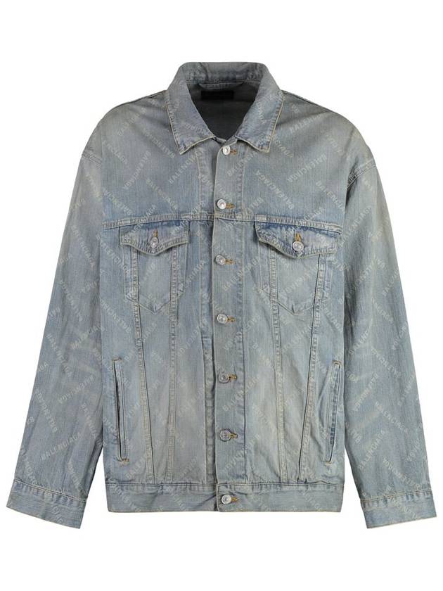 Balenciaga Logo Print Denim Jacket Blue
