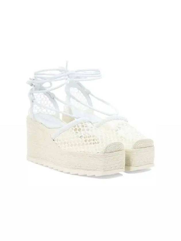 Bottega Veneta Stretch Mesh Espadrille Wedge Heels Optic White