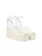 Bottega Veneta Stretch Mesh Espadrille Wedge Heels Optic White