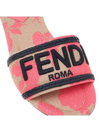 Fendi Rose Print Embroidered Logo Canvas Slide Slippers Pink