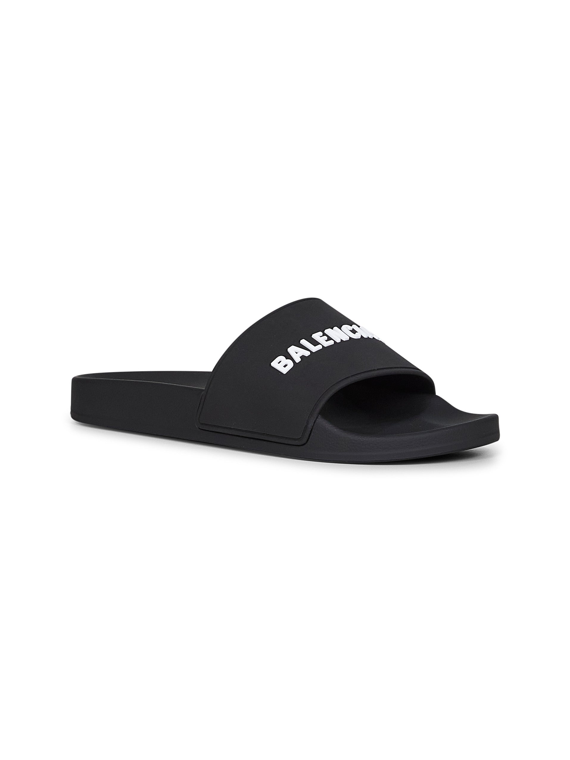 Balenciaga Men Black Rubber Pool Slide Sandals