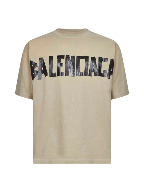 Balenciaga Men Beige Tape Type Medium Fit T-Shirt