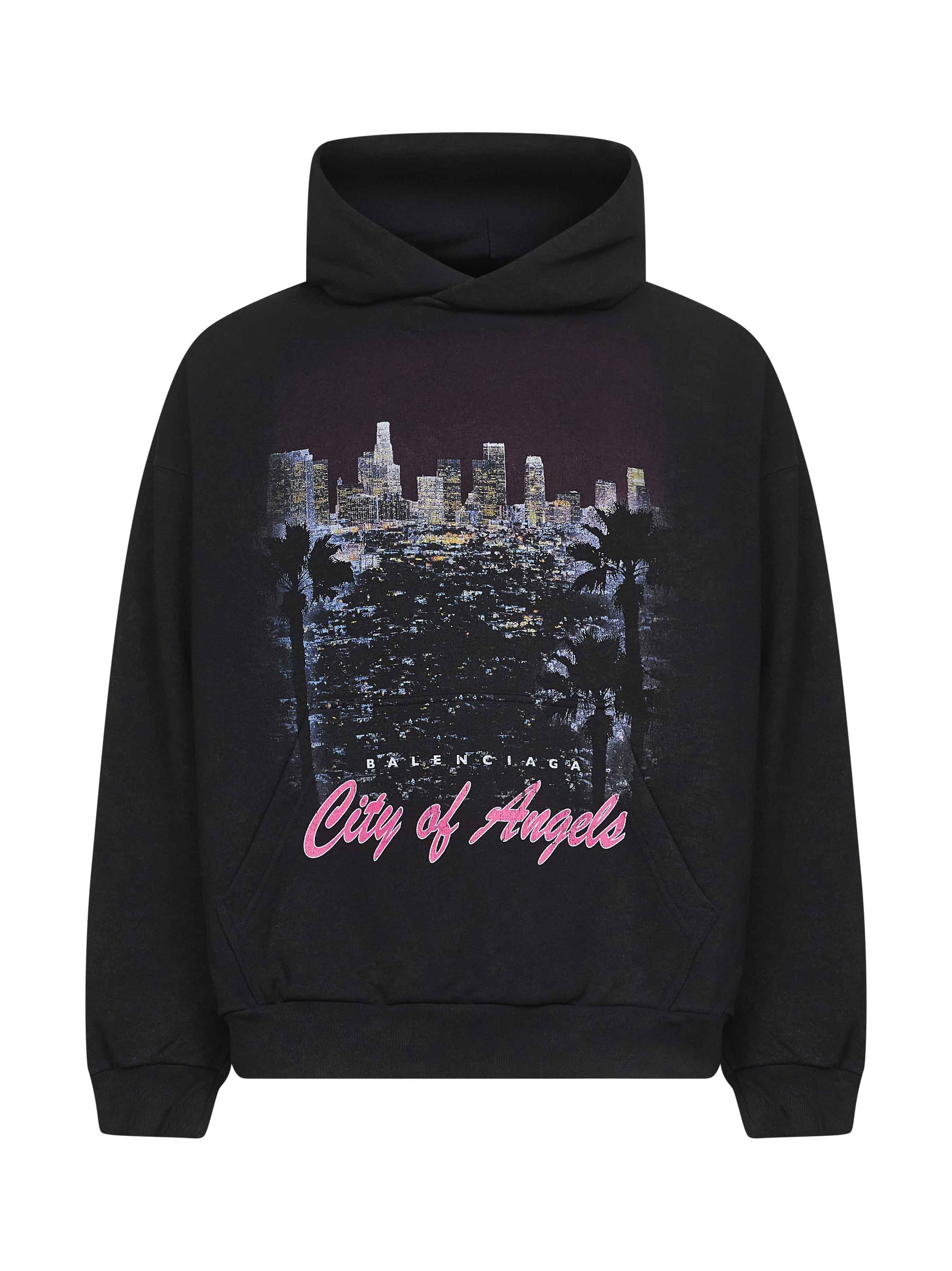 Balenciaga Men Black City Of Angels Medium Fit Hoodie