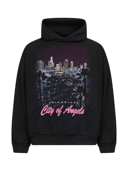 Balenciaga Men Black City Of Angels Medium Fit Hoodie