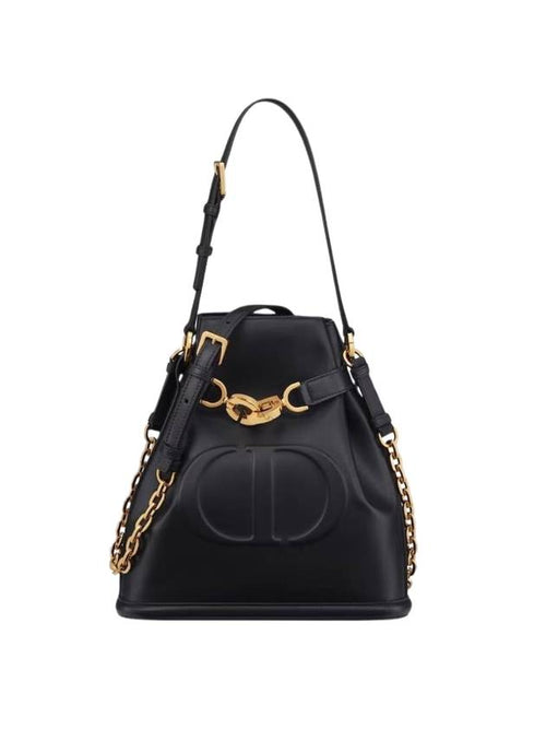 C'est CD Embossed Calfskin Medium Shoulder Bag Black Dior
