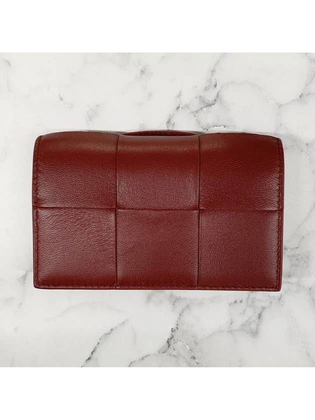 Bottega Veneta Cassette Business Card Wallet Dark Red