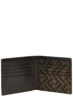 Fendi FF Square Leather Bi-Fold Half Wallet Brown