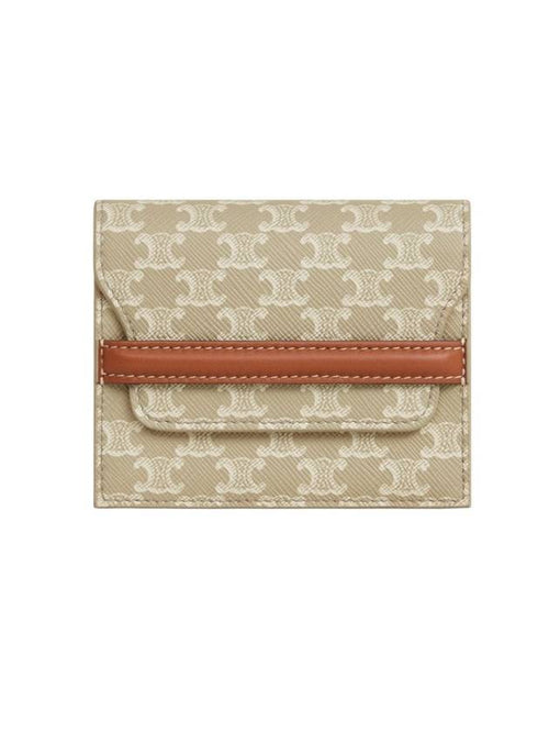 CELINE WoMen's Triomphe Canvas Lambskin Business Card Holder Grege