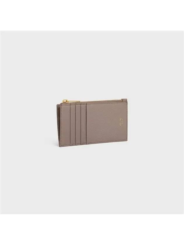 CELINE Essential Zipper Compact Grain Calfskin Card Wallet Pebble