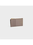CELINE Essential Zipper Compact Grain Calfskin Card Wallet Pebble