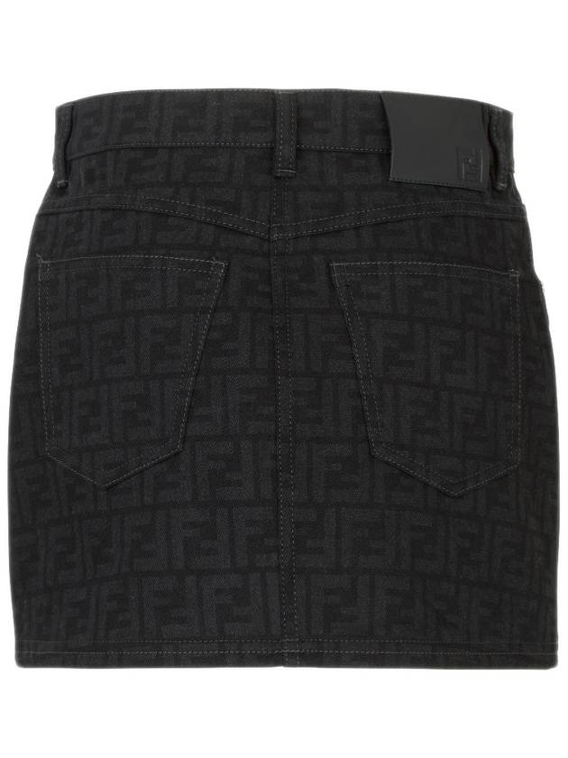 Fendi FF Denim Mini A-line Skirt Black