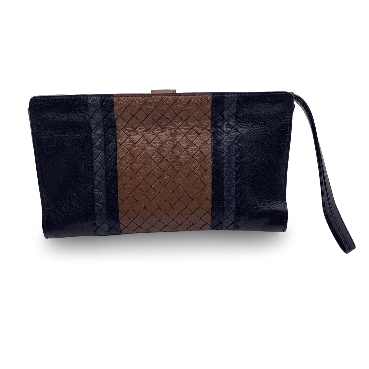 BOTTEGA VENETA Black Intrecciato Leather Multifuctional Clutch Bag